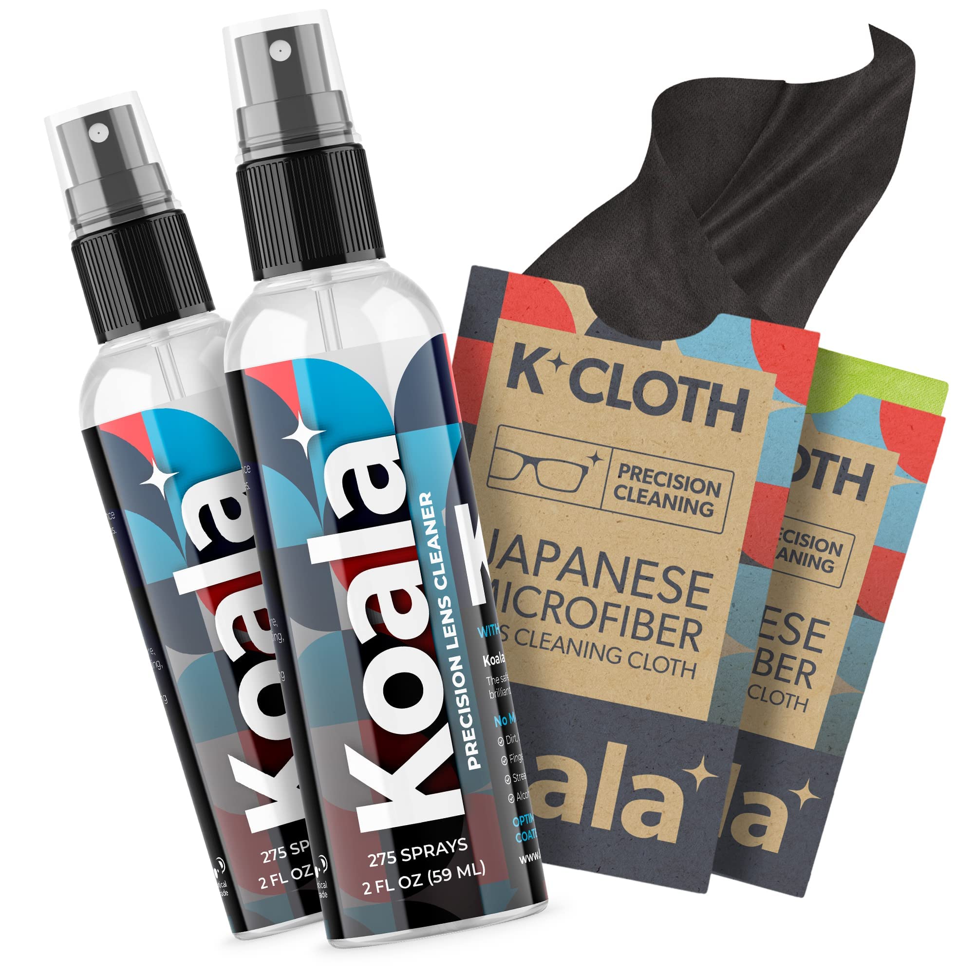 Koala Kleaner - Kit de limpieza de lentes de cristal sin alcohol para limpiar lentes y pantallas, 2 paños, 2 Ounce (x2) + 2 cloths, 1