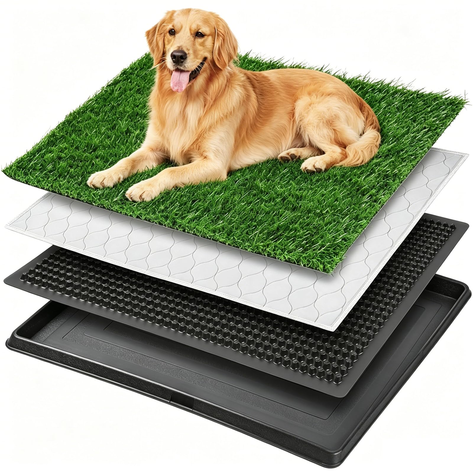 Hundegras-Pad Hundetoilette Töpfchen mit Tablett Kunstrasen-Töpfchen-Trainingspad Wiederverwendbares Hundeklo für drinnen 16 x 20 Zoll für Welpen, kleine Hunde, Balkon, Wohnung, waschbar
