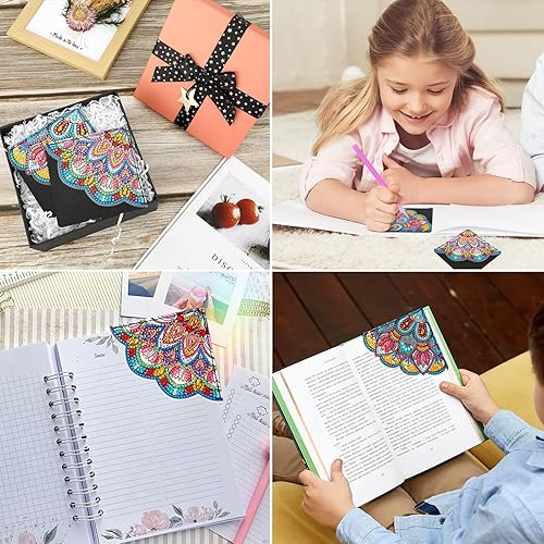 Miniatura 2 de 2 marcapáginas de esquina con diseño de mandala de diamante, diamantes de imitación 5D, marca de lectura de diamantes triangulares para