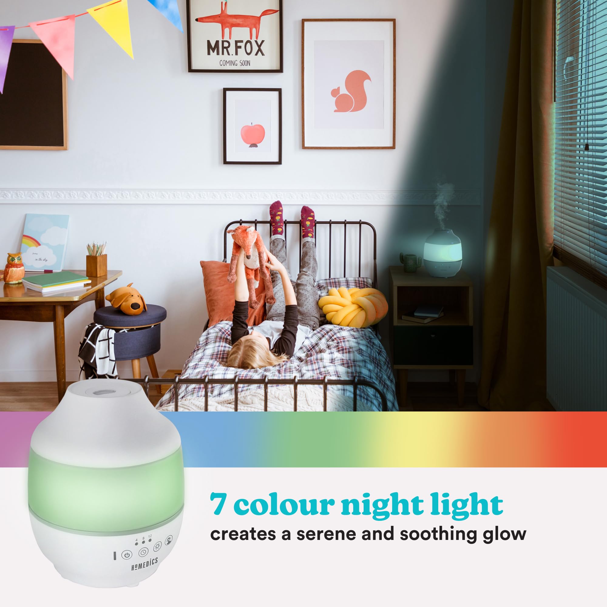 HoMedics Total Comfort Cool Mist Ultradźwiękowy nawilżacz powietrza – 7-kolorowa lampka nocna, 12-godzinny timer automatycznego wyłączania i cicha praca dla idealnego odpoczynku