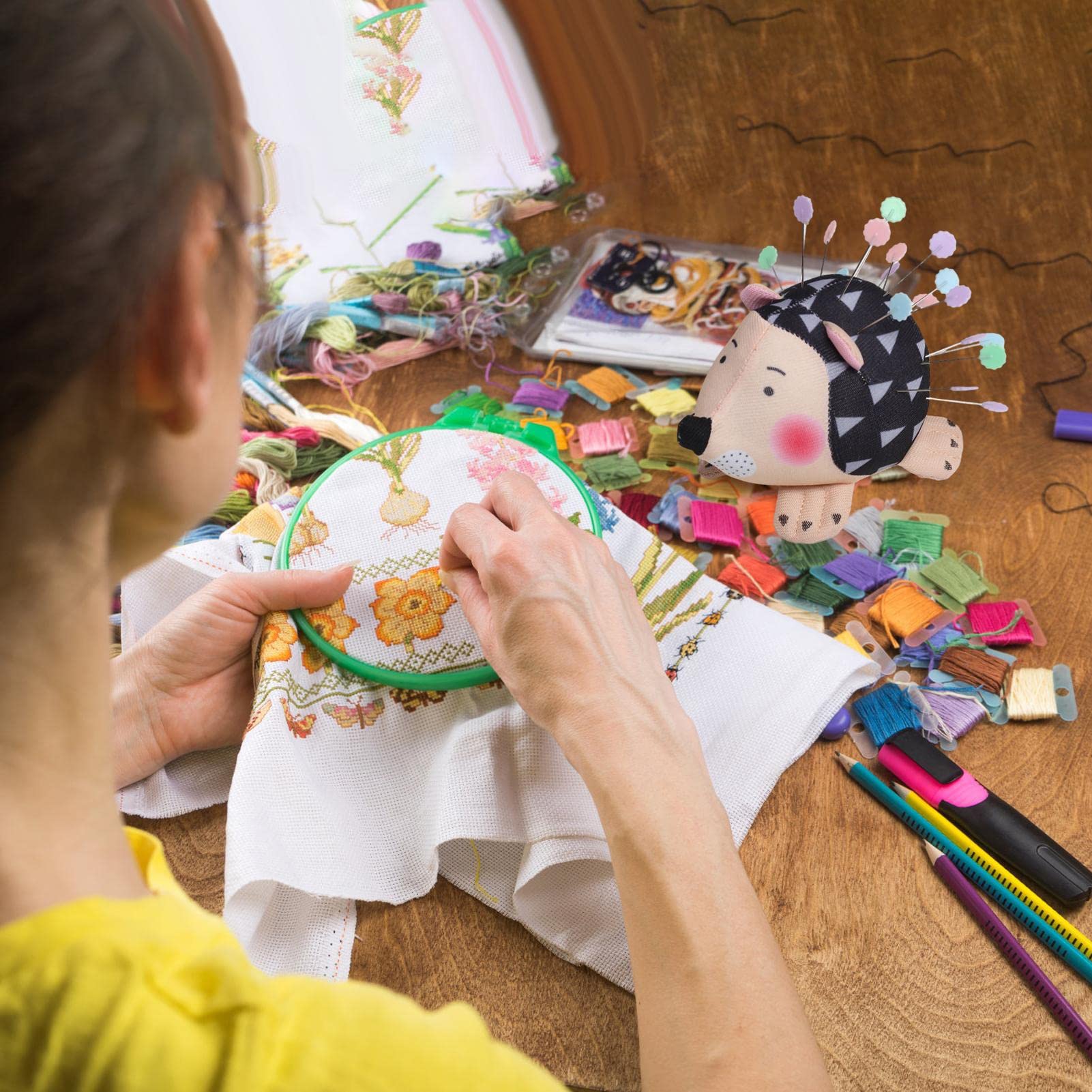 Puntaspilli A Forma Di Riccio - Con 200 Spilli Inclusi, Per Cucito, Ricamo, Decoro, Colore Nero - Foto 6