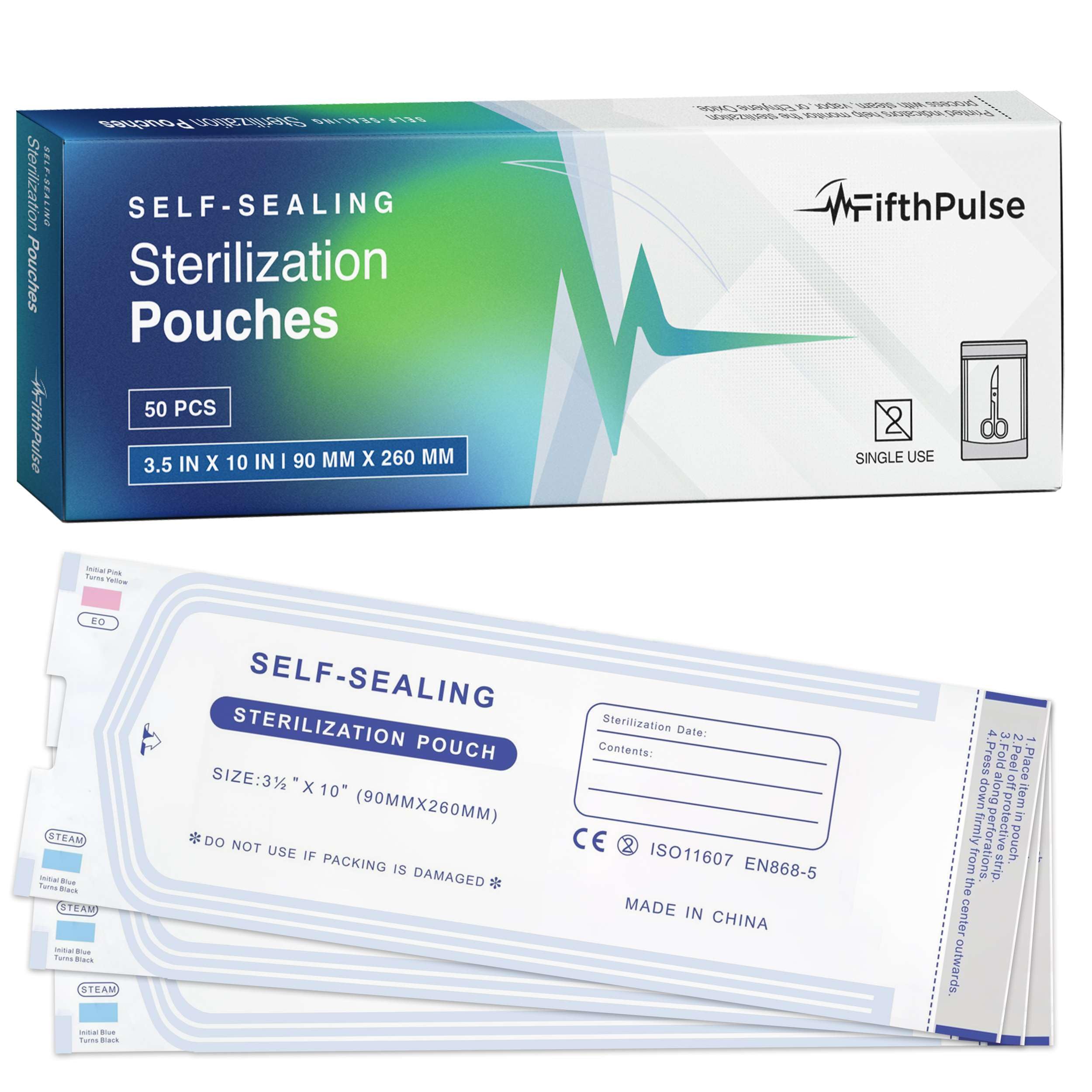Self Seal Sterilization Pouches 3.5 x 10-50 Disposable Sterilizers for Nail Tools, Tattoo Instruments, and More - Esterilizador de Manicura
