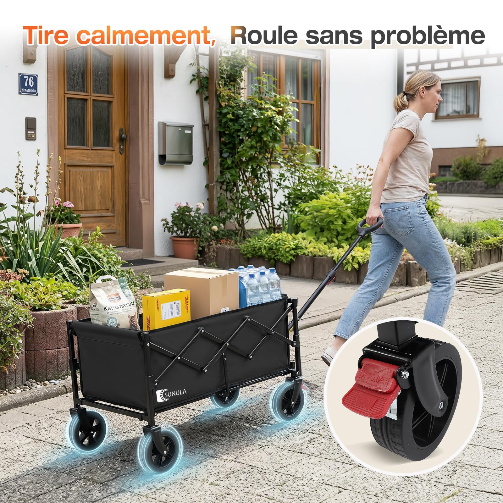 SUNULA Chariot Pliable Petit 80L 100KG Pliable avec Poids réduit, Chariot Tout-Terrain avec Freins, Noir