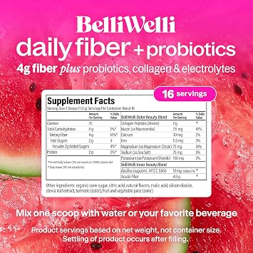 Daily Fiber Supplement Bundle for Women & Men Premium Fiber Powder from Organic Acacia with Added Collagen, Electrolytes & Probiotics No Bloat, Constipation & Gut Health Support (Watermelon)