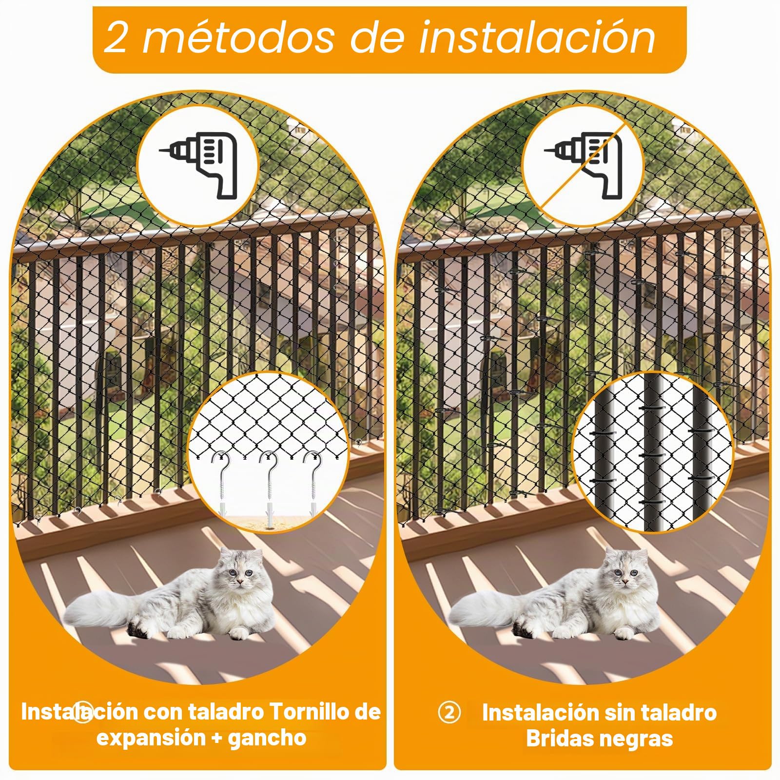 4 x 3m Red Gatos Terraza con Cuerda Fijación, Malla Seguridad Alambre Reforzada Balcón, Malla Gato Protección Sin Taladro, Red Anticaída Mascotas para Ventanas, Terrazas, Pasillos, Claraboyas (Negro)