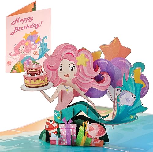 Tarjeta desplegable de sirena de feliz cumpleaños  Tarjeta de felicitación desplegable de 5 x 7 pulgadas  Regalo para cumpleaños de niños  La mejor