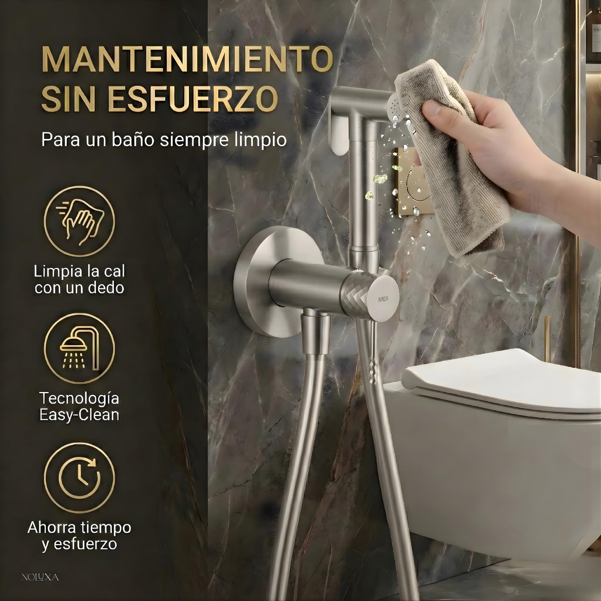 IMEX - Ducha Bidet Agua Fría y Caliente Color Níquel Cepillado | Grifo Bidet Empotrado para WC | Ducha Higiénica Monomando para Inodoro | Grifería Sustituto de Bidé | Serie Génova
