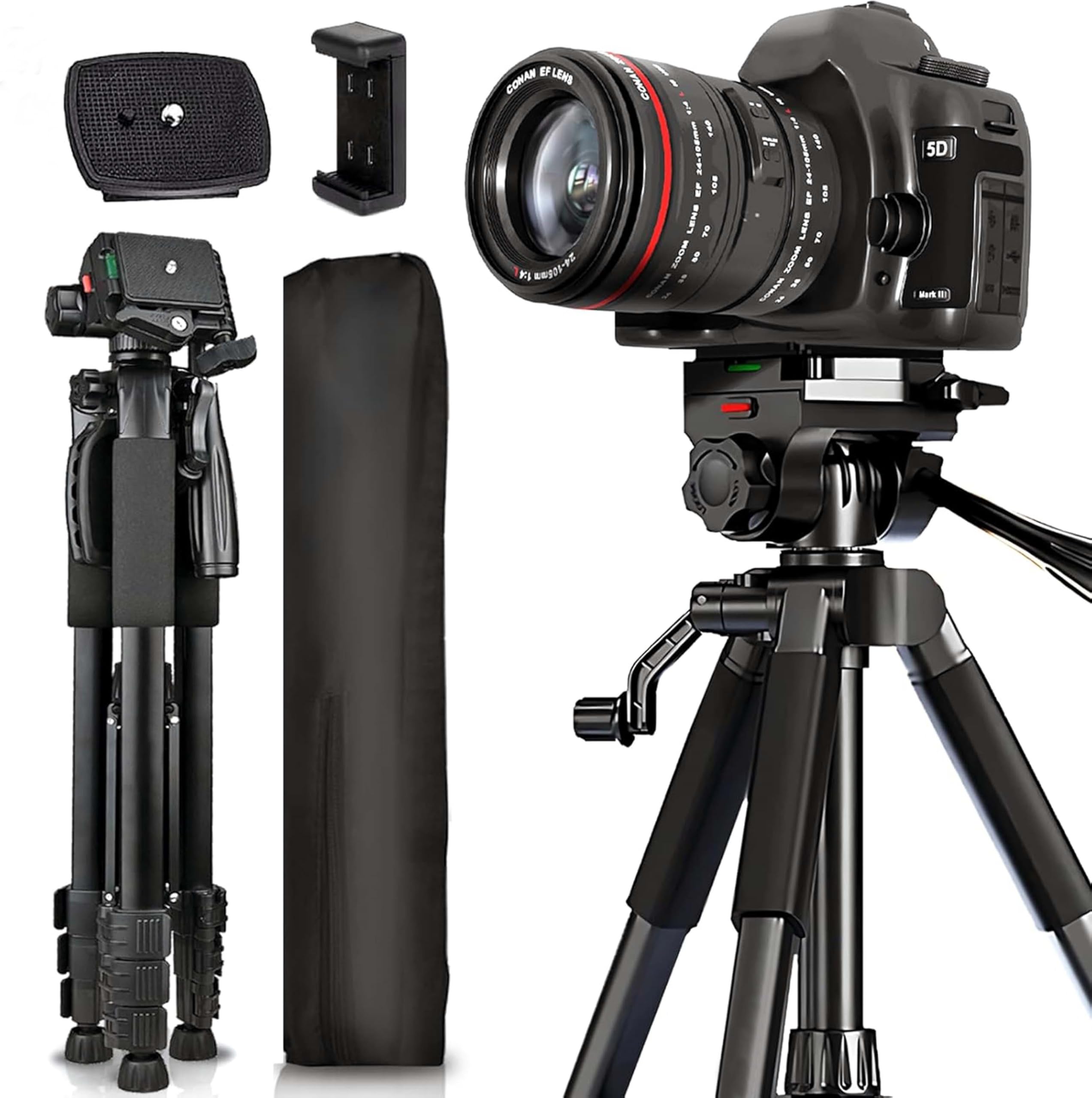 Adofys 76” Professional Aluminium Camera Tripod with Travel Bag and Phone Holder |Operating Height: 76 inch | Maximum Load Capacity up to 10kg | Compatible with All Cameras, Cell Phones, Projector-picture-21