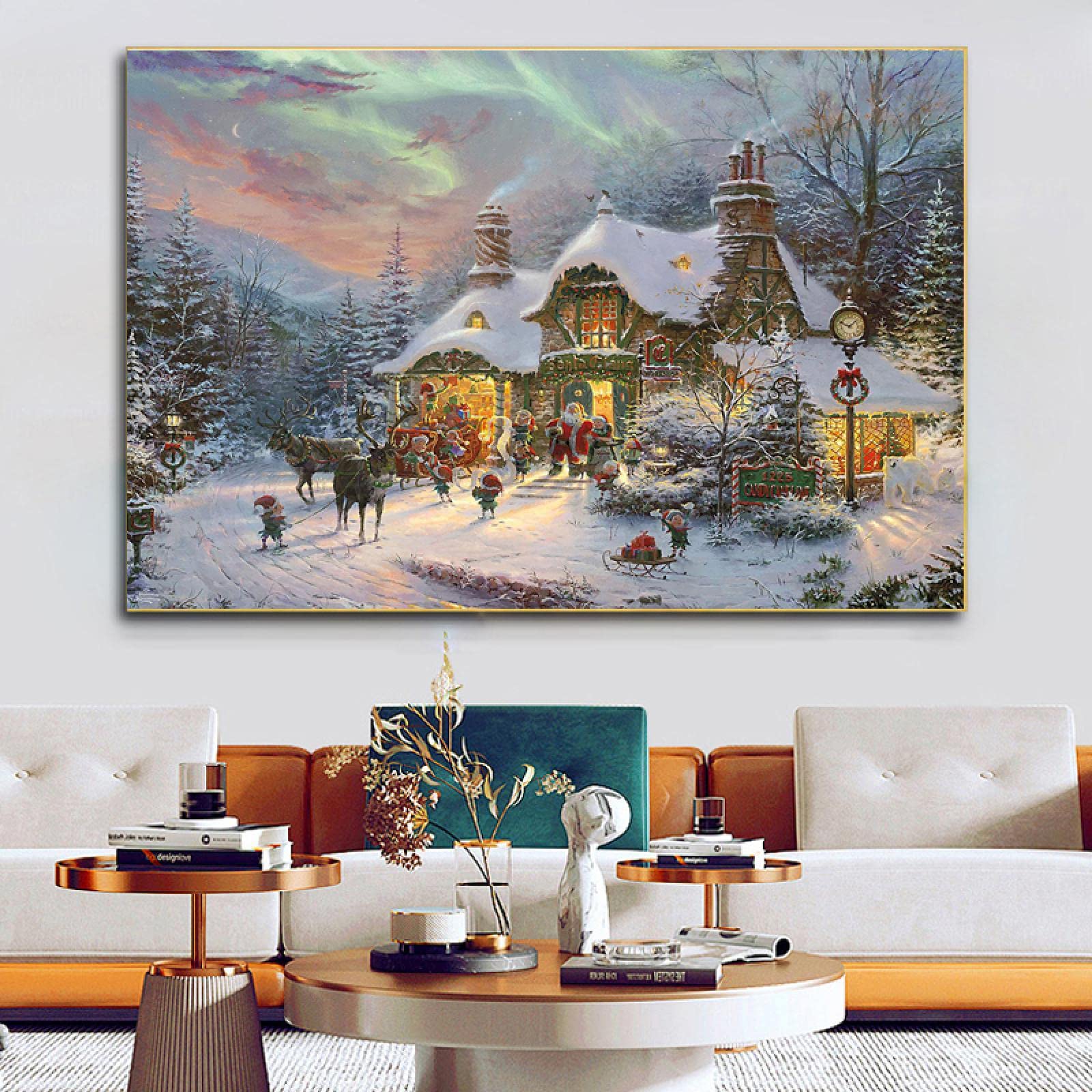 Winter Schnee Szene Leinwand Malerei Weißes Rentie Produktbild-Vorschau 7