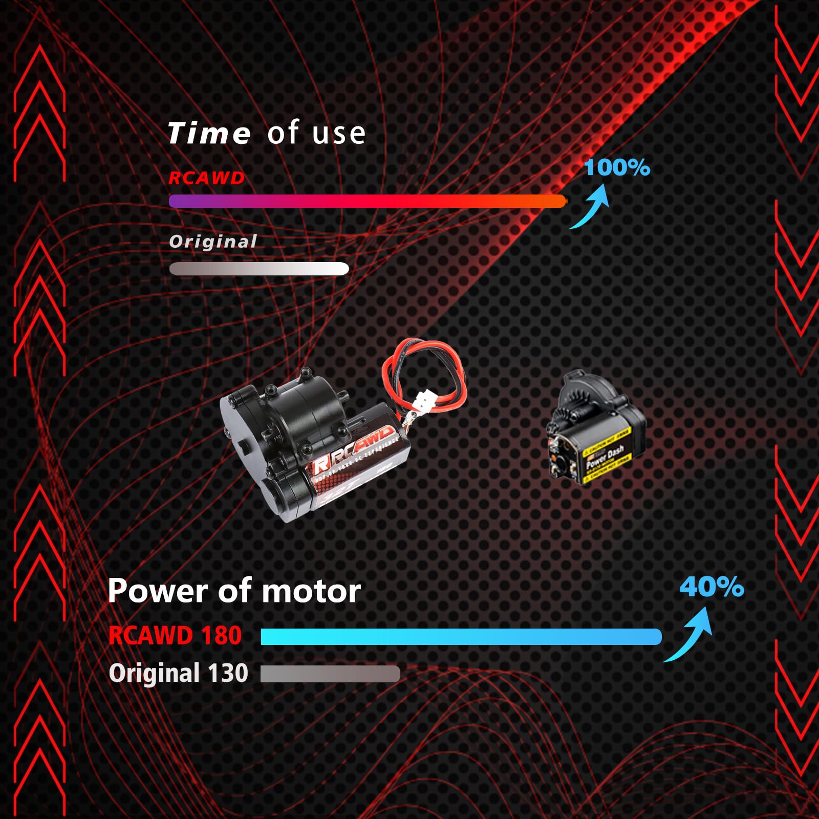 RCAWD 180 32T 40% Upgrades for FMS FCX24 Smasher Power Wagon Electric Motor & Center Gear Housing, Transmission Set with Steel Gears Carbon Brushed Motor Parts 1/24 Black