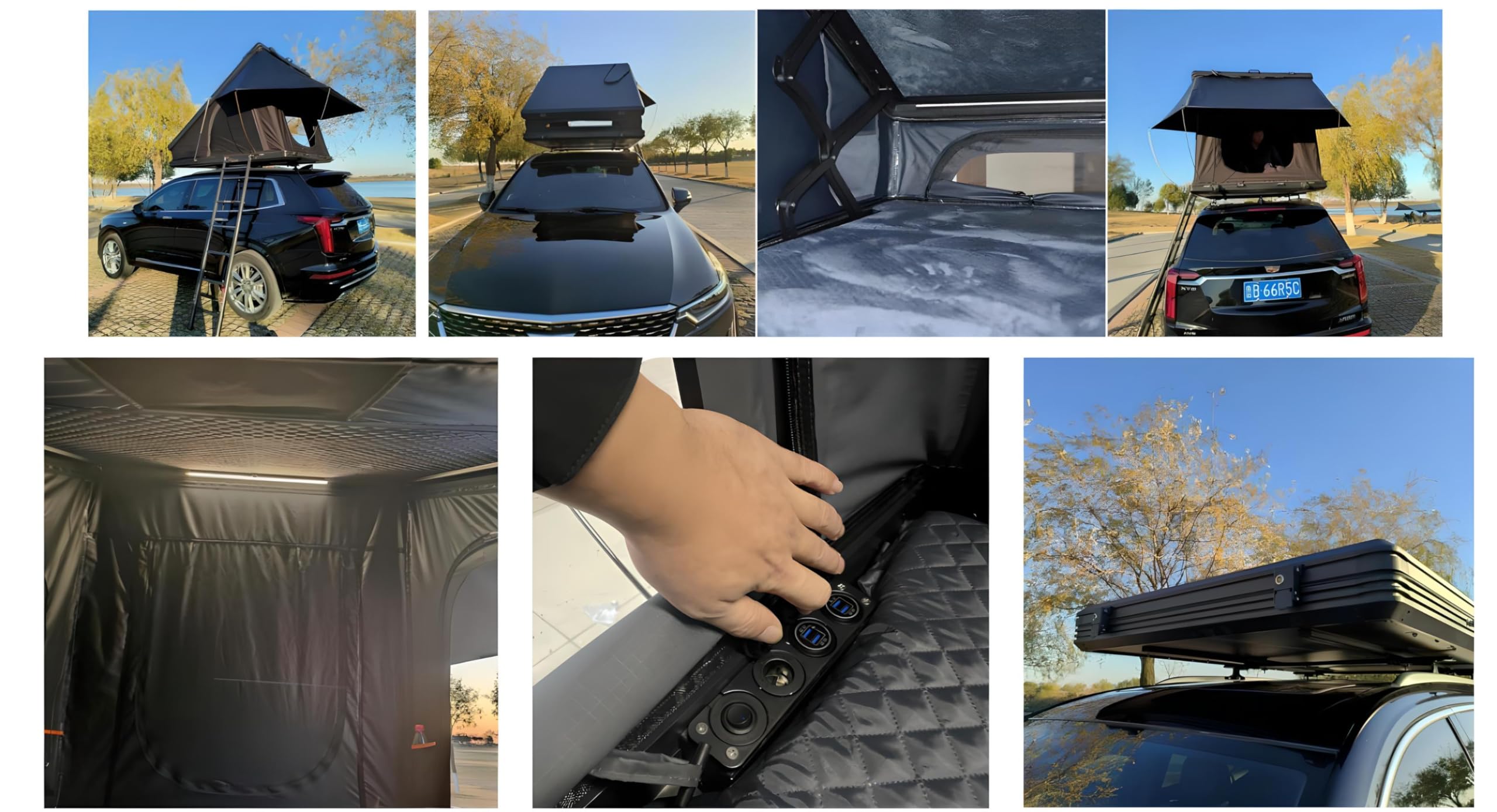 Tente de toit de voiture - Noir et gris - Boîtier rigide en aluminium - Tente de camping - Triangle