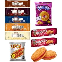 Sampler Tim Tam Chocolate Biscuits 9 Party Pack Assortment - 1 Original, 1 Dark, 1 Double Coat, 1 Chewy Caramel, 1 White, 1 Bongo, 1 UFOS, 2 Monte Carlo Jam Biscuit - Family Pack