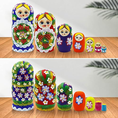 Miniatura 3 de Winterworm® Conjunto de 7 bayas y flores patrones de madera muñecas de anidación Matryoshka muñeca rusa