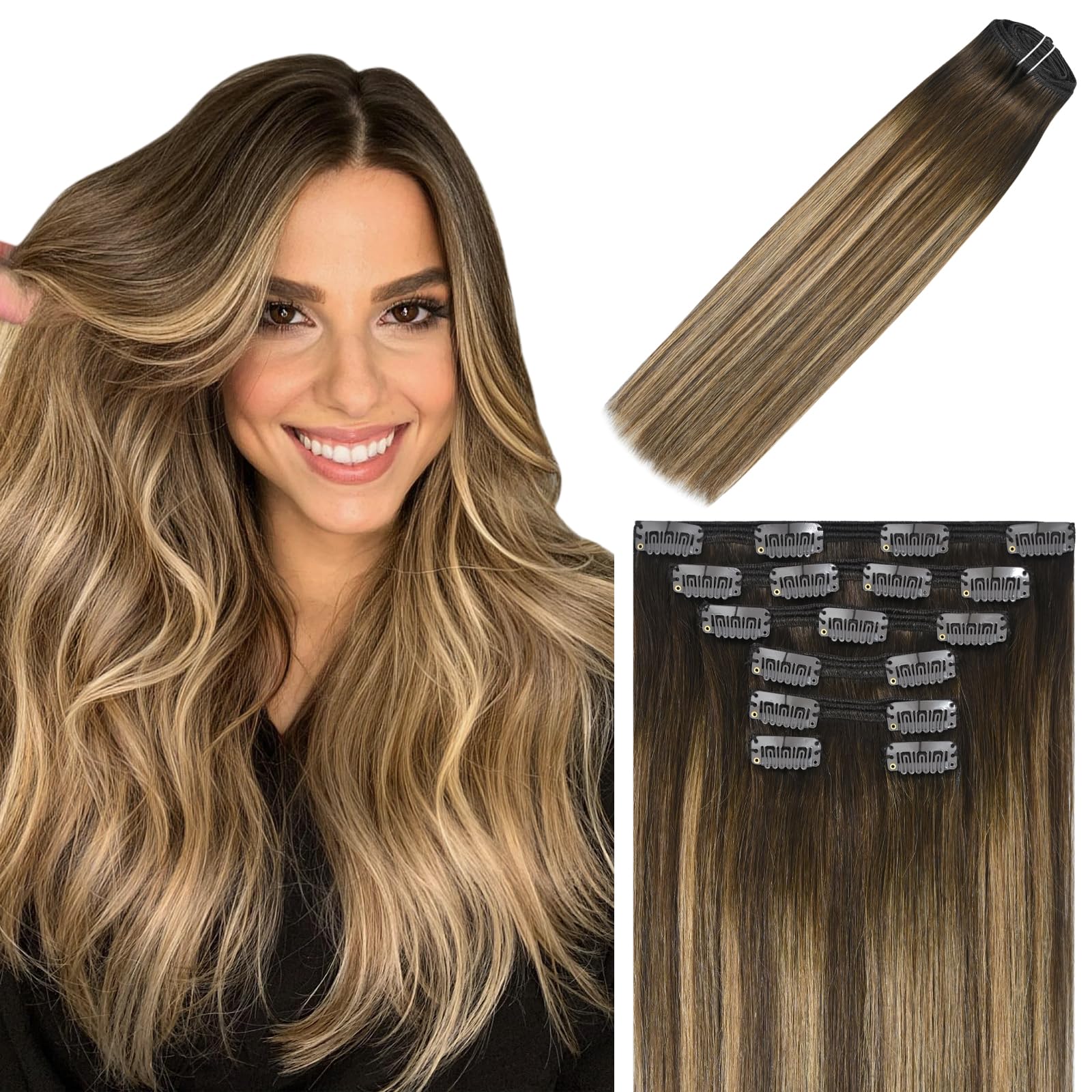 WindTouch Clip in Hair Extensions Human Hair, 15 Inch 75g #4 Medium Brown Hair Extensions for Women Real Human Hair Clip in, Remy Human Hair Extensions Clip ins, Soft Natural Straight — view 59