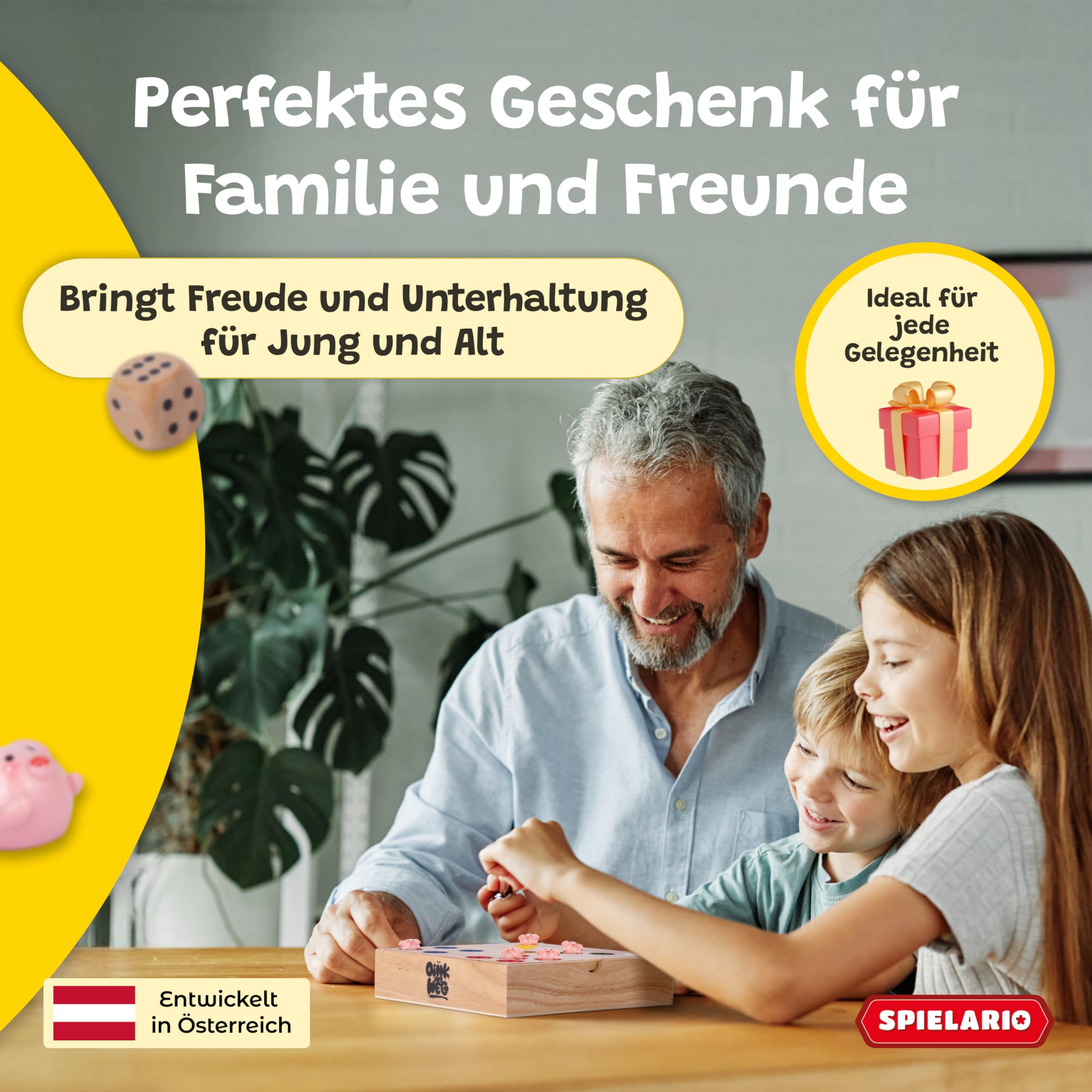 OINK und Weg | Schweinchen Spiel Holz | Das lustige Familienspiel für zwischendurch | Big Hole Schweinchenspiel | Mehr Spannung durch taktisches Würfeln | Schweine Spiel als Geschenk | Board Games