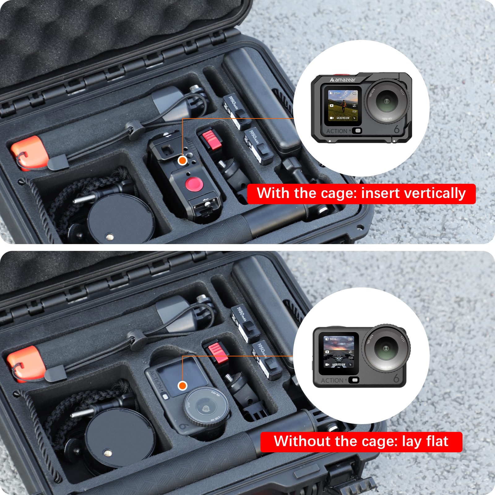 AMAZEAR wasserdichte Koffer für DJI Osmo Action 6 Zubehör und Kamera, Hartschalen Tragetasche, Schutzhülle im Hartschalen-Design, speziell entwickelt für das Osmo Action 6 Pro Diving Combo Kit.