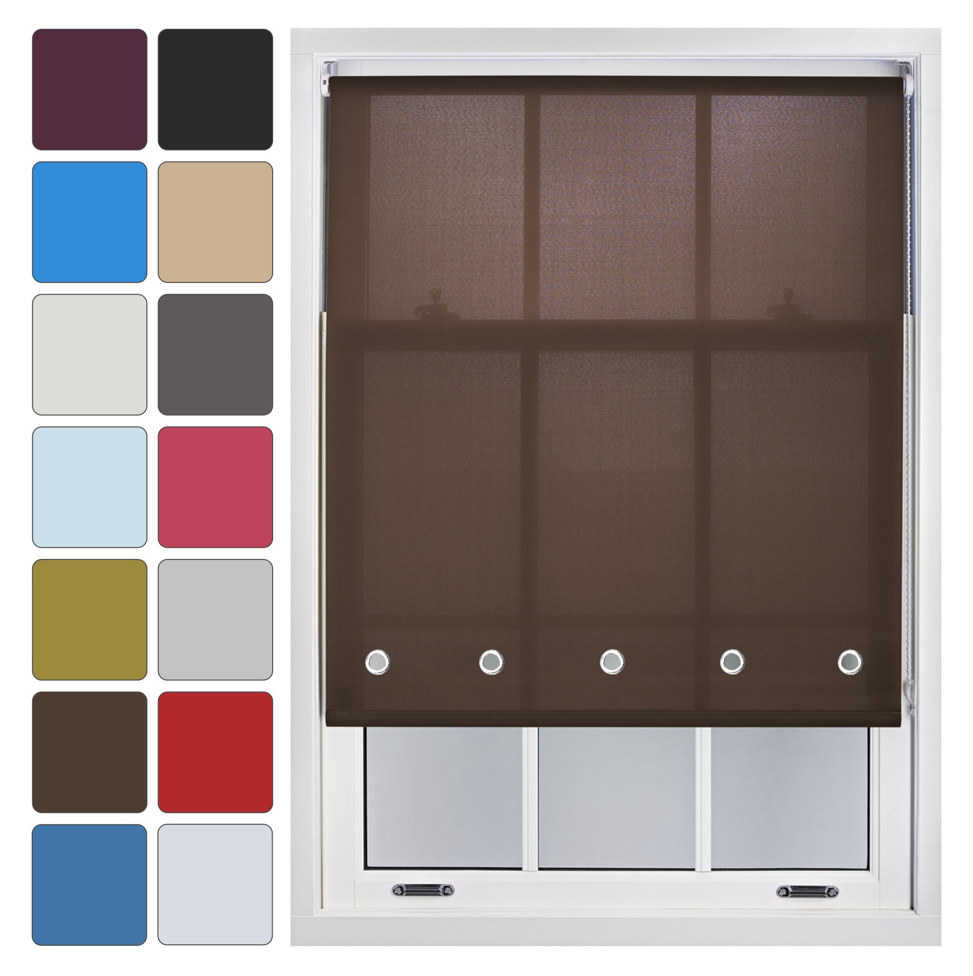 Furnished Mocha Daylight Roller Blind With Eyelets Made To Measure, Up To 90W X 210H Cm