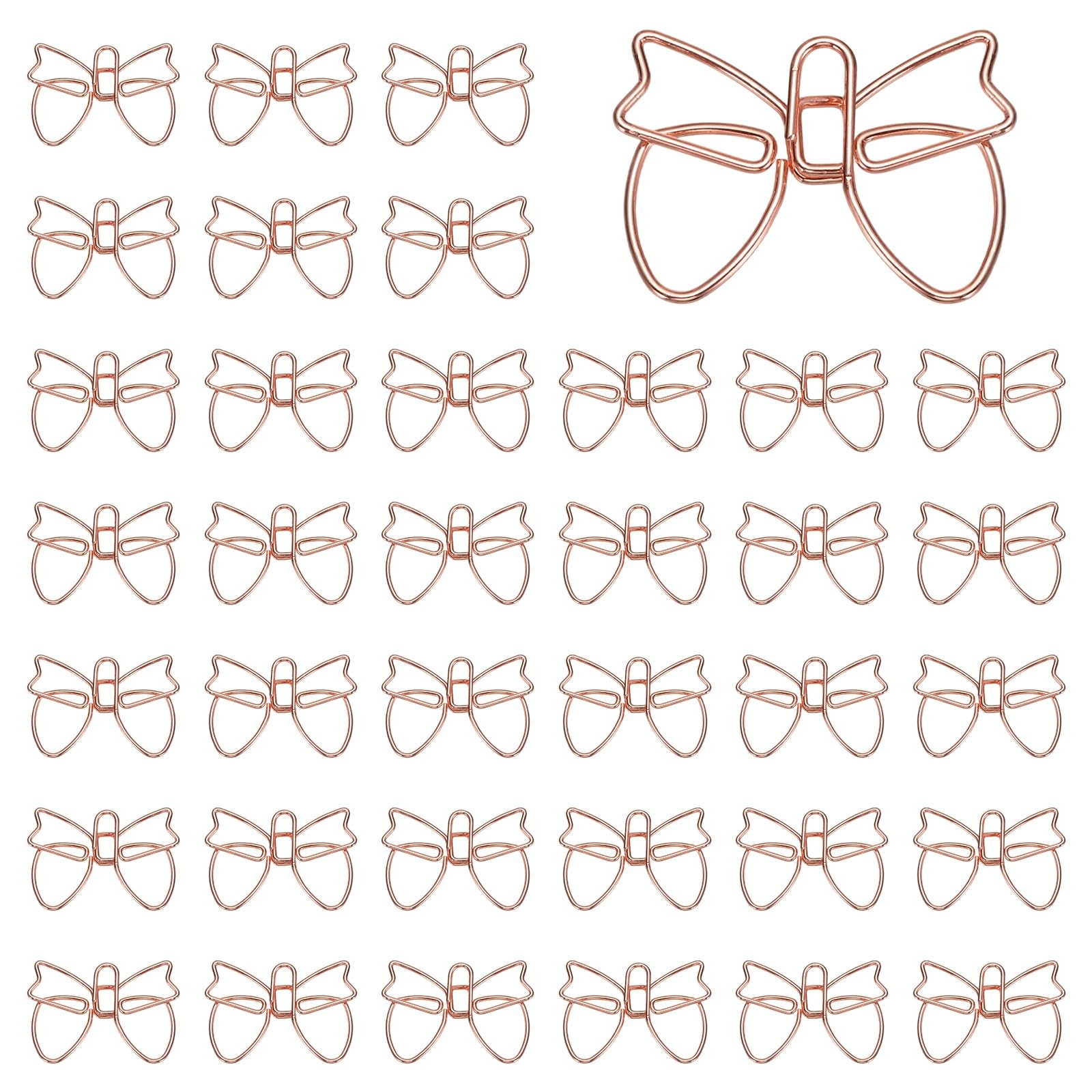 PATIKIL 60 Pcs Bow Shape Paper Clip, 3x2 cm Small Bowknot Paper Clip Cute Metal Planner Bookmarks Decorative Clamps Holders for Document Office Home, Rose Gold