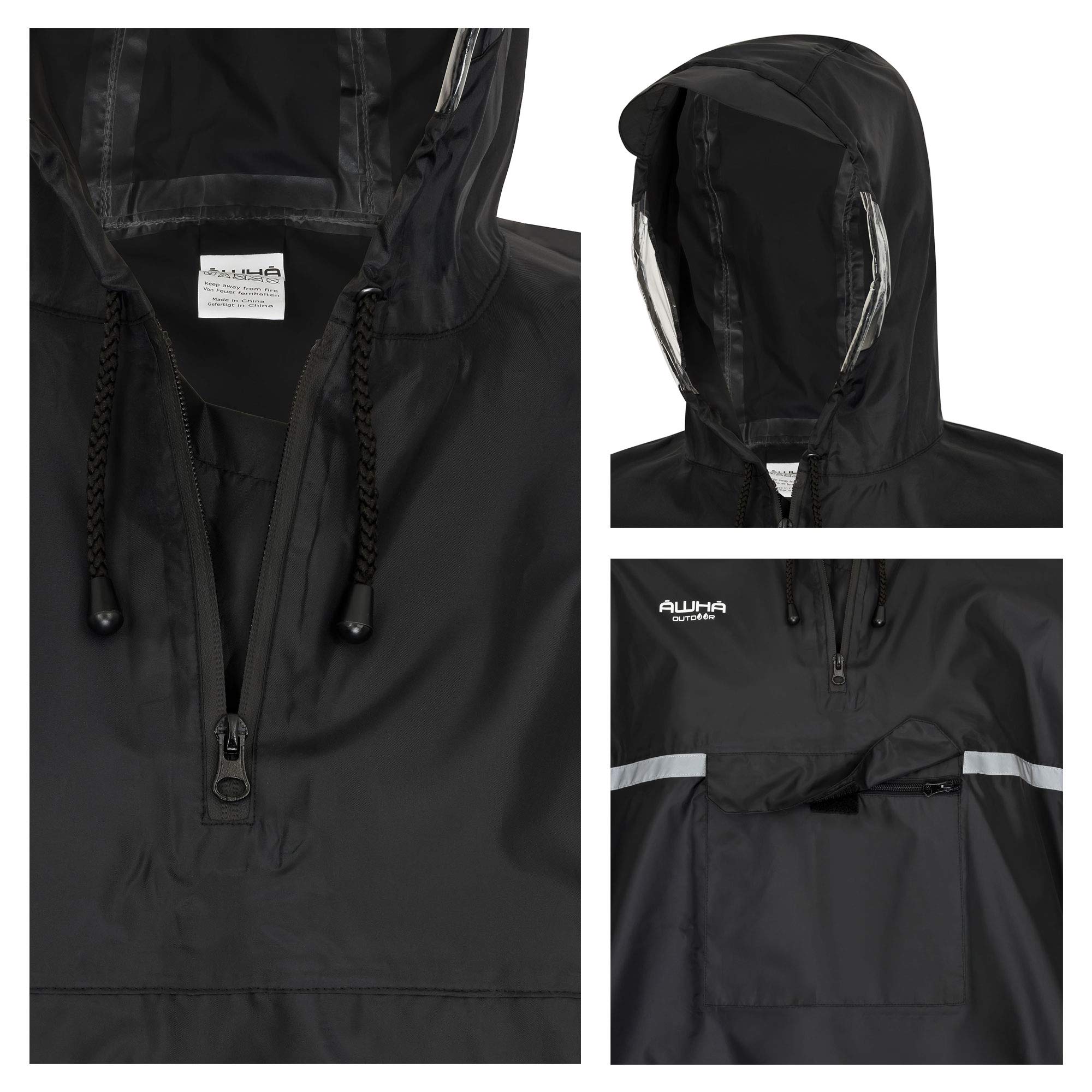 AWHA Poncho de Lluvia Bicicleta - Poncho Impermeable con Capucha con Lados Transparentes/Banda Reflectante/Chubasquero Hombre y Mujer/Poncho Patinete Scooter