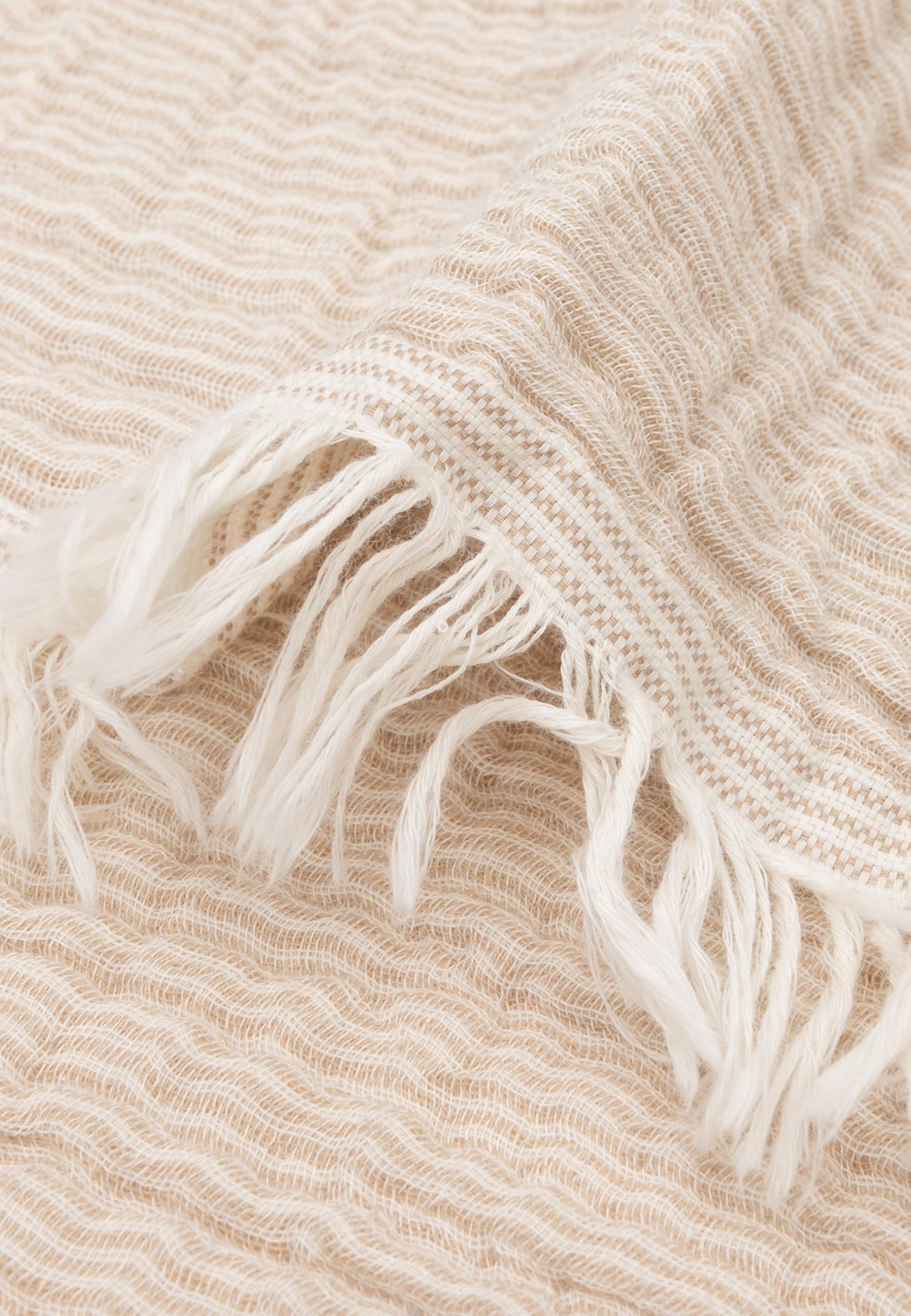 Jollein Couverture pour bébé Muslin- Fringe Stripe, biscuit/ivoire - 75 x 100 cm - 100% coton - Pour berceau bébé - 0,5 tog - Certifié GOTS - Avec franges