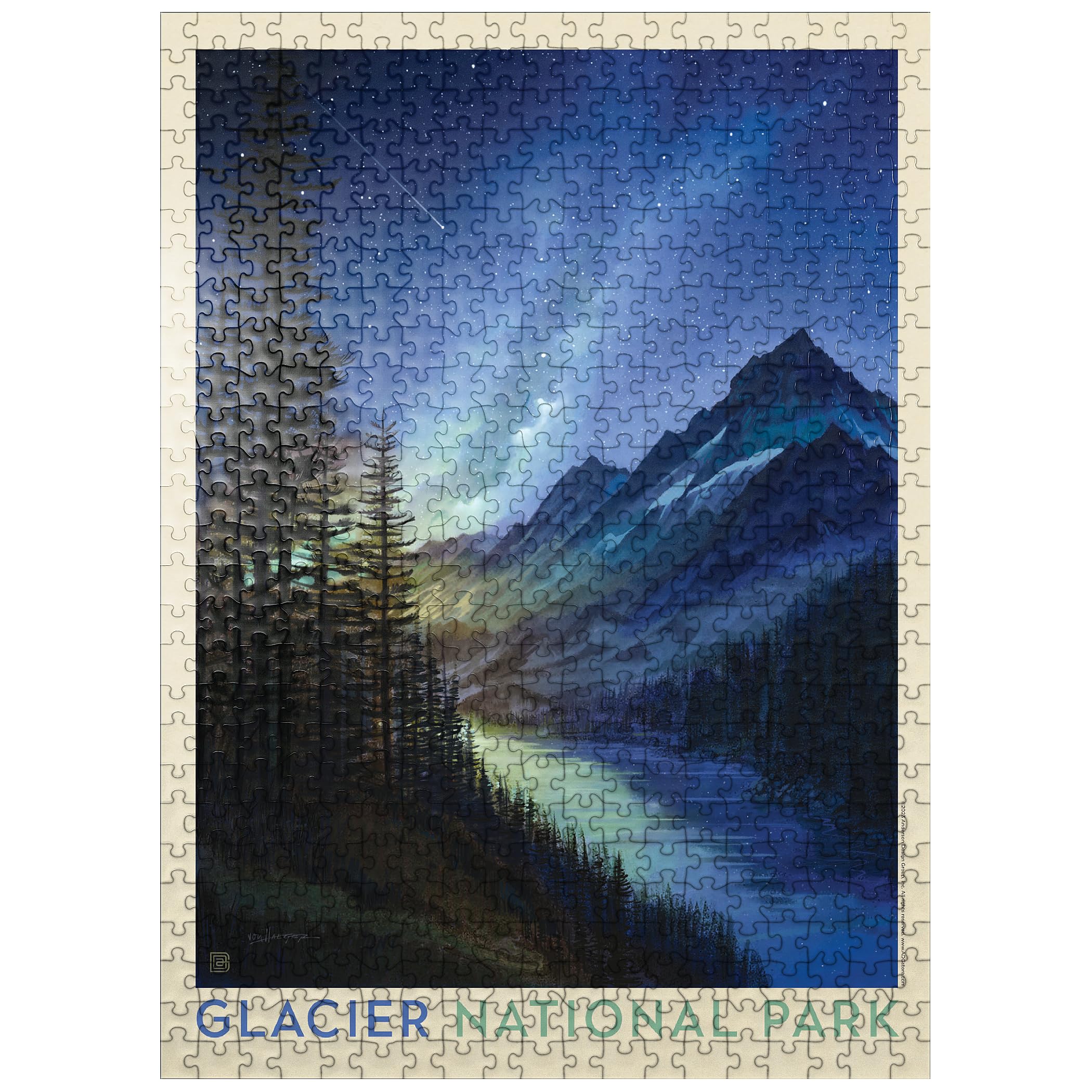 MyPuzzle Glacier National Park: Starlight, Vintage Poster - Premium 500 Piece Jigsaw Puzzle for Adults