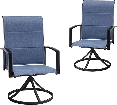 VICLLAX 2 sillas giratorias para patio, sillas de comedor al aire libre, tela de textileno apta para césped, terraza, patio, color azul oscuro