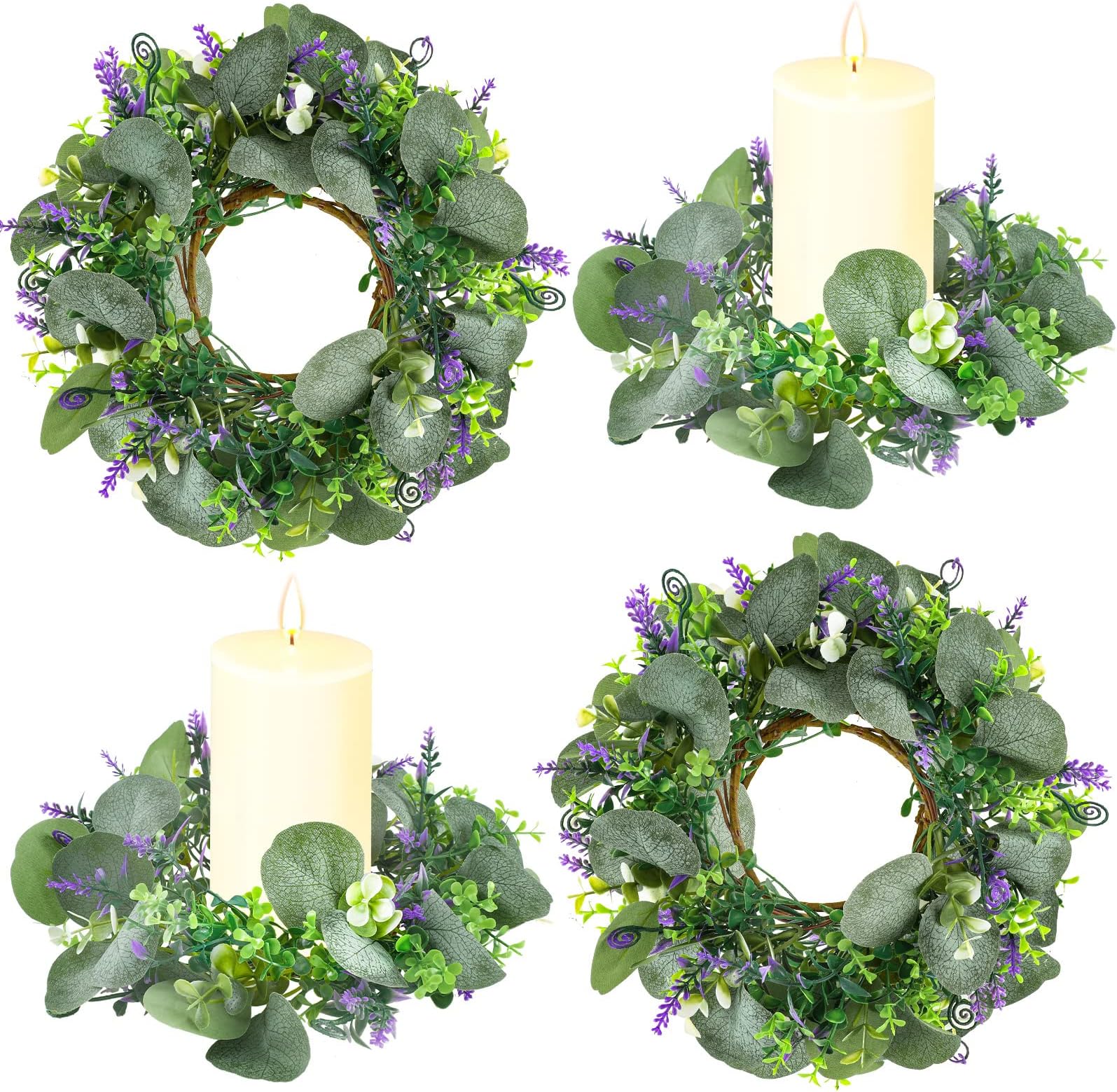 2 Pack Candle Rings Artificial Hydrangea Eucalyptus Leaves