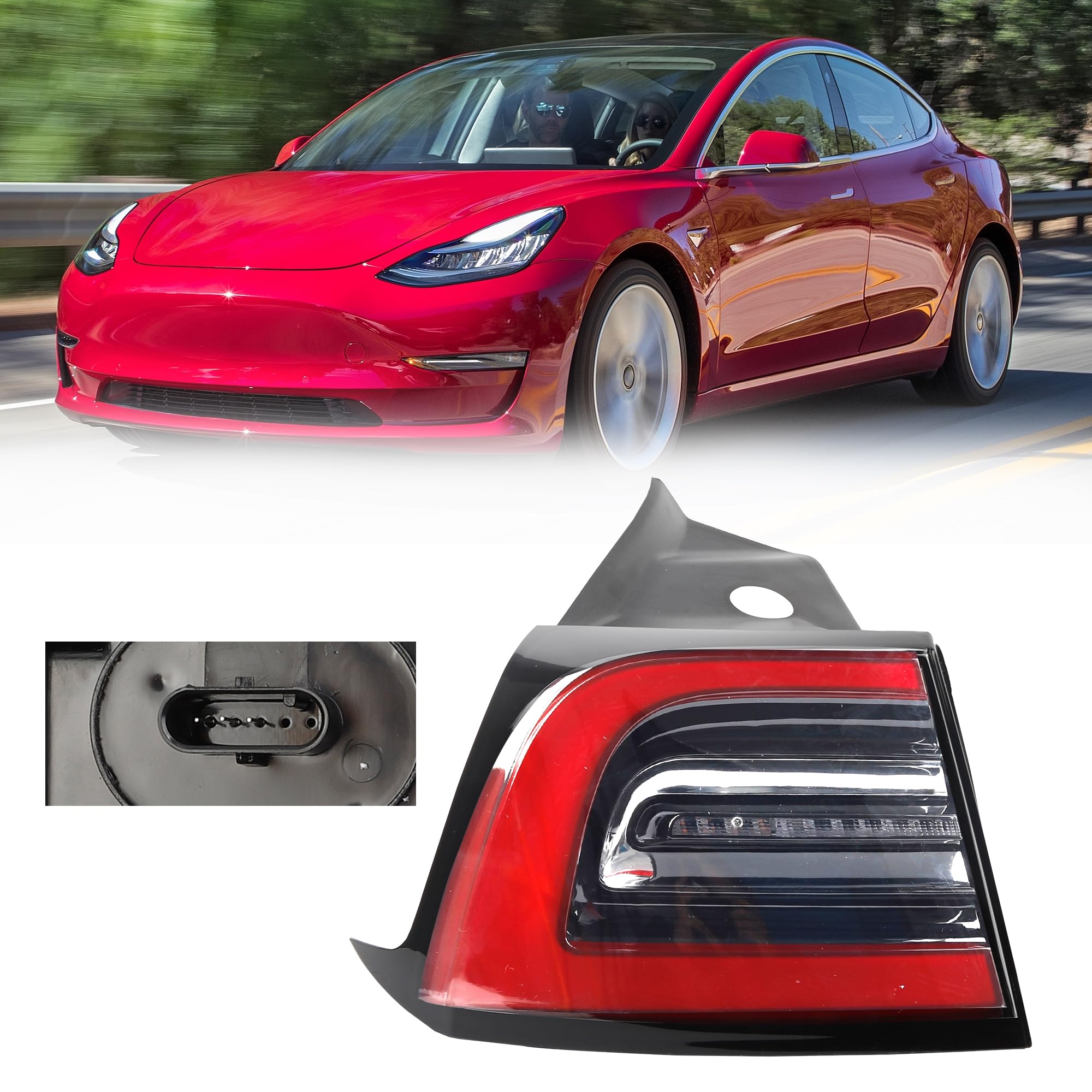 Photo 1 of Dasbecan 3Pin Left Tail Light Assembly Compatible With 2017-2023 Tesla Model 3 Rear Driver Side Brake Outer LED Tail Lamp Replaces# 1077397-00-G 1077397-00-H (Red Signal)
