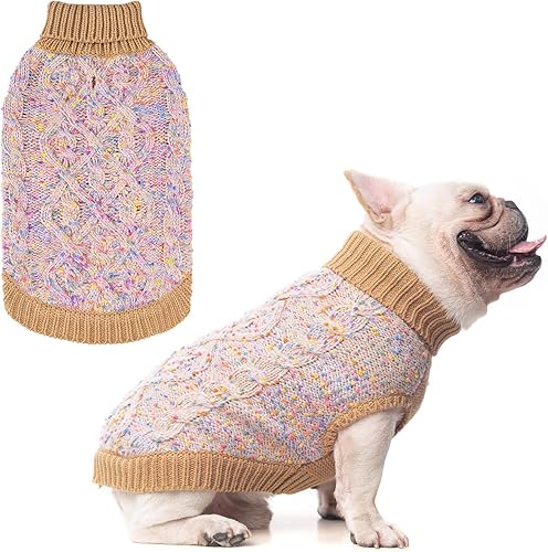 Miniatura 8 de BEAUTYZOO Suéter para perro pequeño - Cuello alto, suéter clásico de punto trenzado, abrigo de invierno suave, ropa para clima frío para perros