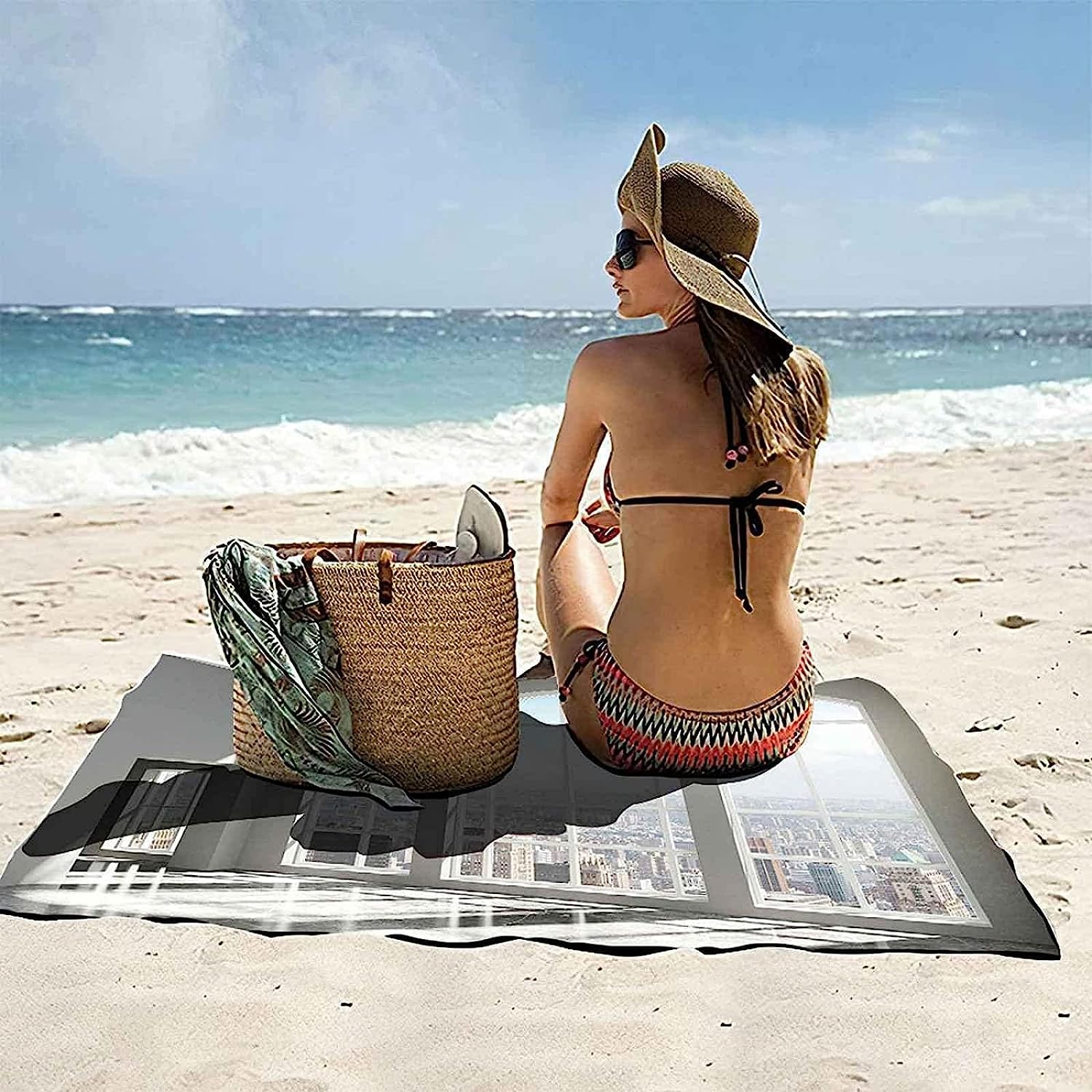 Telo Mare Microfibra Grande Edificio Bianco 200 X 200 Cm, 3D Telo Mare Leggero Antisabbia Per Donna Uomo, Asciugamano Microfibra Asciugatura Rapida Per Bagno, Spiaggia, Campeggio, Viaggio -9W0O+J5F