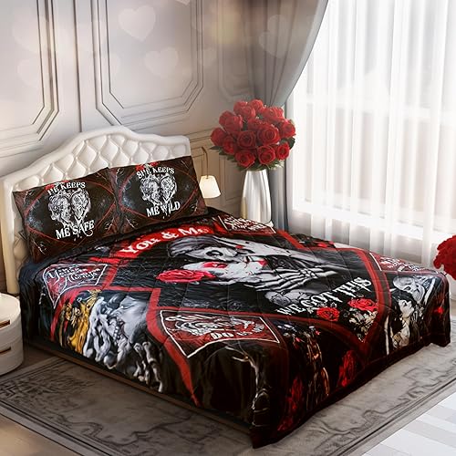 Miniatura 7 de Decoración de ropa de cama de calavera gótica, boda, aniversario, San Valentín, Navidad, regalos de cumpleaños para pareja, él, ella, esposa,