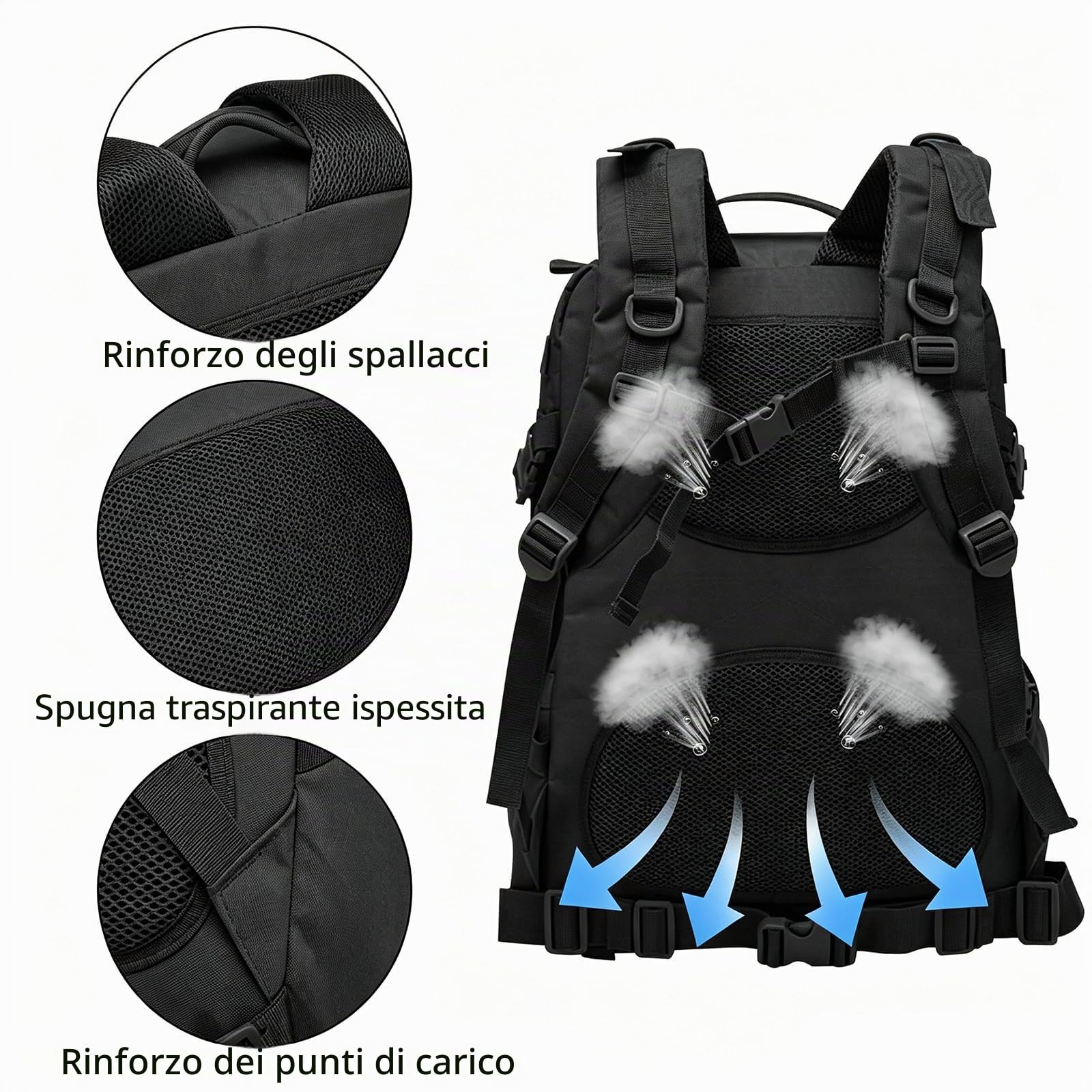 35L tattico militare zaino, Grande Esercito Assault Pack Molle Zaini Borsa per gli uomini, 3 giorni Pack Bug Out Bag Campeggio Trekking Zaino per la corsa esterna Arrampicata, Nero