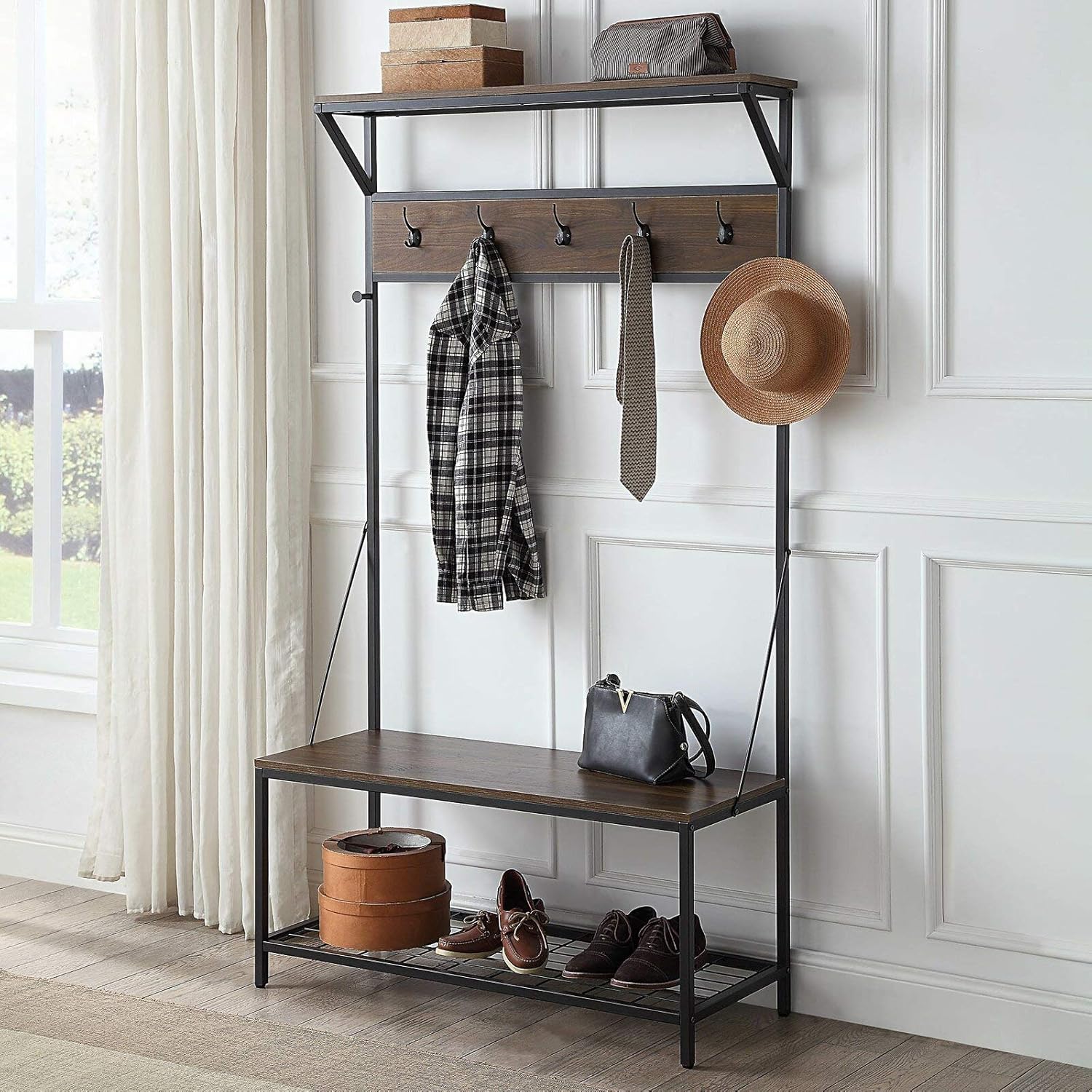 Ediz Hall Tree with Bench and Shoe Storage, Tipover