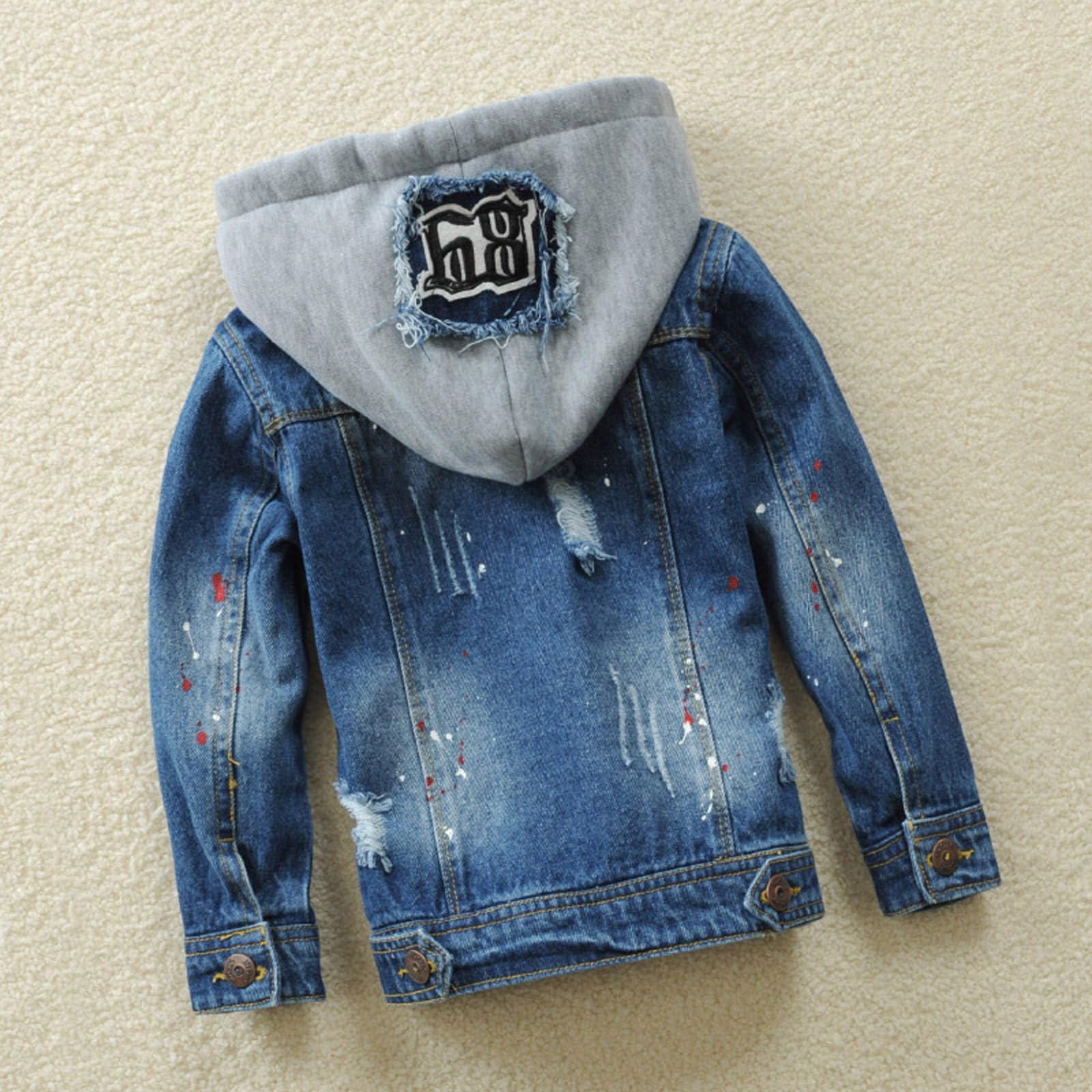 Veste en jean pour garçon avec capuche, vêtements d'extérieur classiques en tissu mélangé pour enfants et adolescents, manteau décontracté confortable