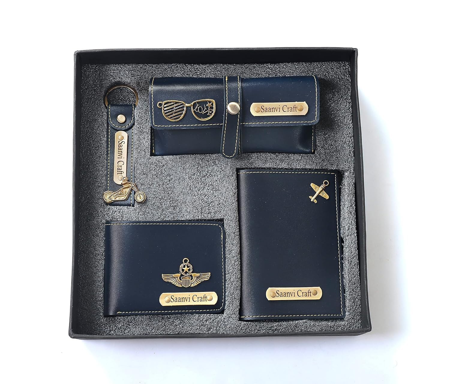 Dream Gift GLORE Your Name Leather Unisex Customized Passport Holder and Men's Wallet with Key Chain, Personalized Gifts, Personalized Accessories, Multicolor (Blue)-image-26