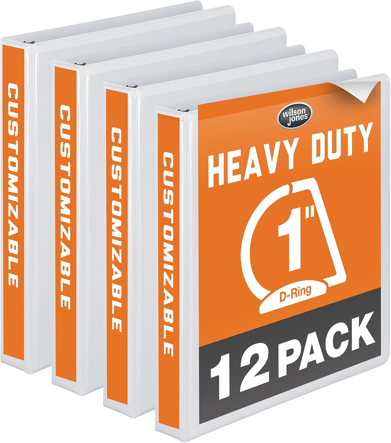 Wilson Jones 1 Inch 3 Ring Binder, Heavy Duty D-Ring View Binder, Extra Durable Hinge, White, 12 Pack (W385-14WPP1)