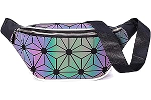 Geometric Luminous Fanny Pack for Women and Men, Holographic Waist Pack/Sport Chest Bag