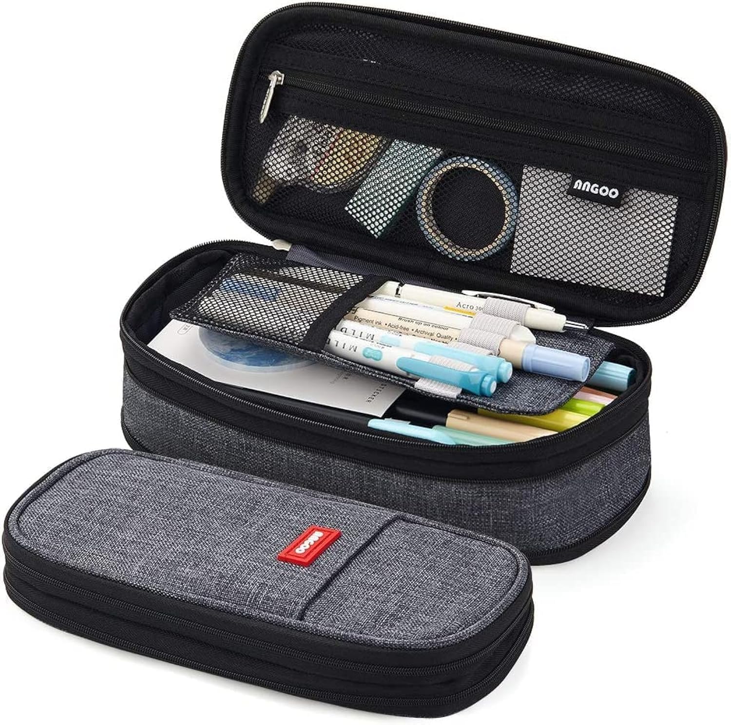 FineMoe Large Pencil Case Stationery Items for Girls and Boys, Canvas Bags Pen Pencil Pouch for School College and Office, Organize Makeup Cosmetic, Aesthetic Cute Stationary Box for Daily Use (Black)-picture-13
