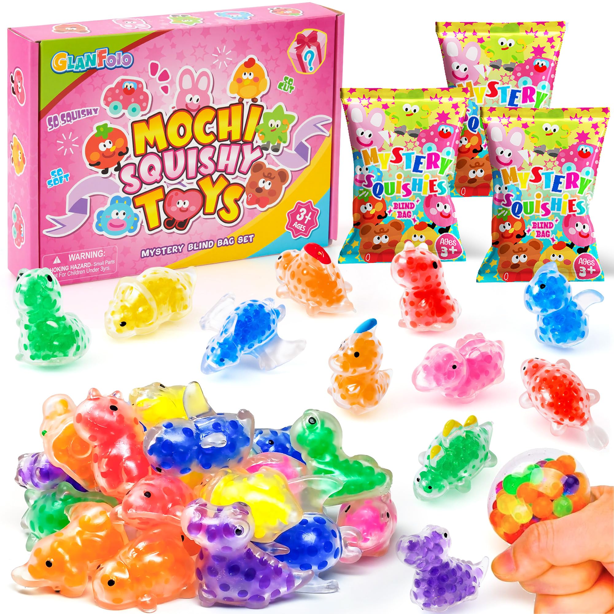 TinkerPlay 24 Pcs Dinosaur Mochi Squishy Toys, Blink Box Mini Squishies Cute Squishy Set Sensory Stress Relief Toys Squishy Party Bag Fillers Party Favor for Kids