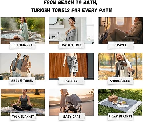 Miniatura 4 de Bazaar Anatolia Toalla turca de playa 100% algodón, 71 x 39 pulgadas, secado rápido, sin arena, ligera, grande, de gran tamaño, espiga negra