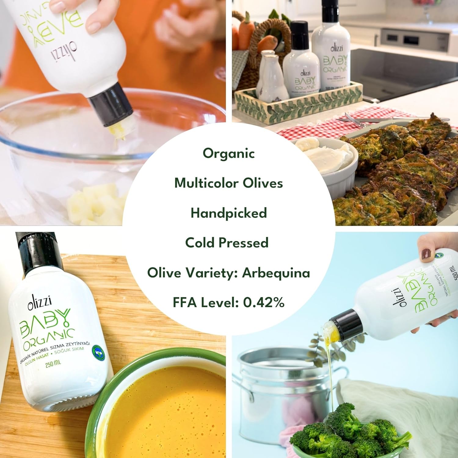 Olive Oil for Baby Food - Olizzi Baby Organic Extra Virgin Olive Oil, Cold Pressed, USDA Organic, Kosher, Delicious, Smooth, Award Winning, Polyphenol Rich, 16.9 FL OZ (500 ML)