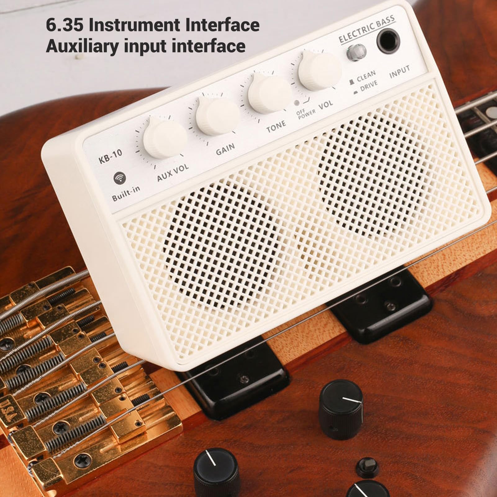 Altavoz de Graves Amplificador de Bajo 10W Recargable Portátil Dual Canal Bluetooth AUX Salida Auriculares Canal Limpio para Práctica y Exteriores