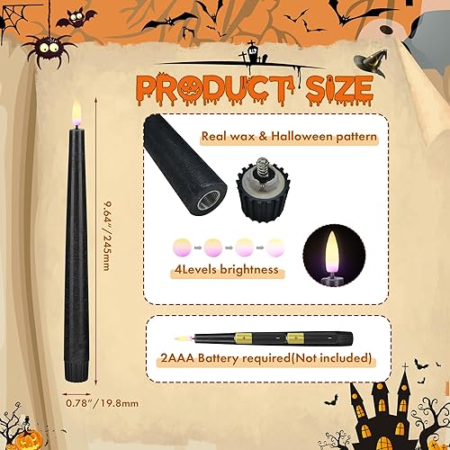 Miniatura 2 de AFINETH Velas cónicas negras sin llama parpadeantes, velas de cera real de Halloween de 9.6 pulgadas con control remoto y temporizador, paquete de 3