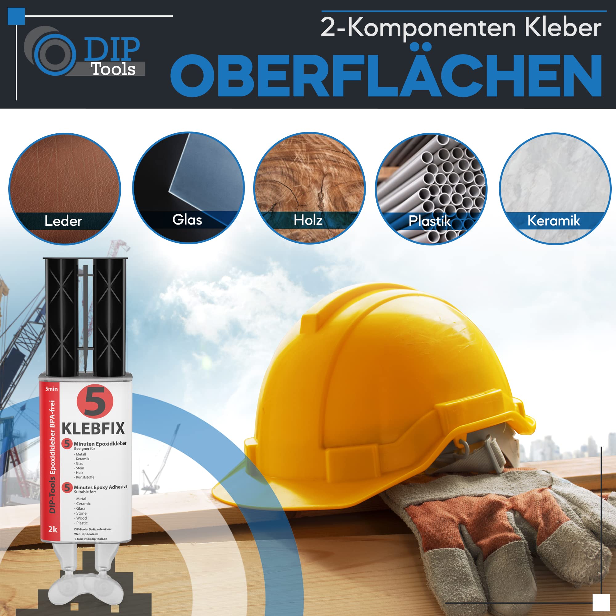 DIP-Tools Wiederverschließbarer Epoxidharz 2k Kleber - 2 Komponenten Kleber, Epoxidharz mit Härter, Epoxy Resin - Metallkleber, Alleskleber (1x25ml)