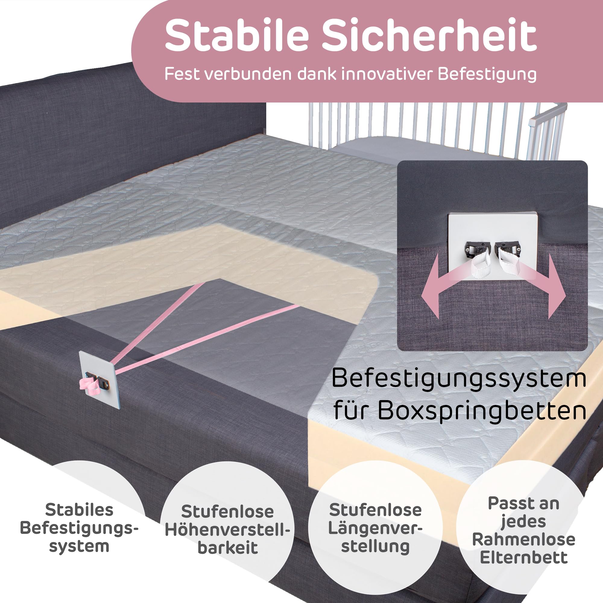 babybay Boxspring XXL letto laterale in legno massello di faggio I altezza del lettino Lettino I infinitamente regolabile ed ecologico che cresce con il bambino, verniciato grigio ardesia