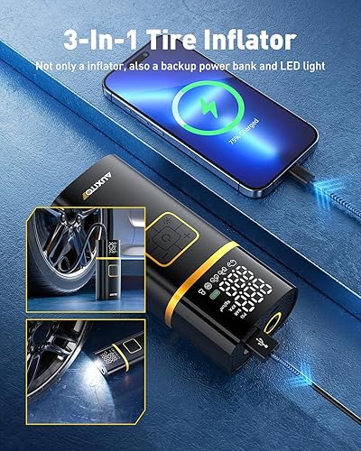Miniatura 6 de AUXITO Compresor de aire portátil para inflador de neumáticos, bomba de aire para neumáticos de automóvil con medidor de presión digital, batería