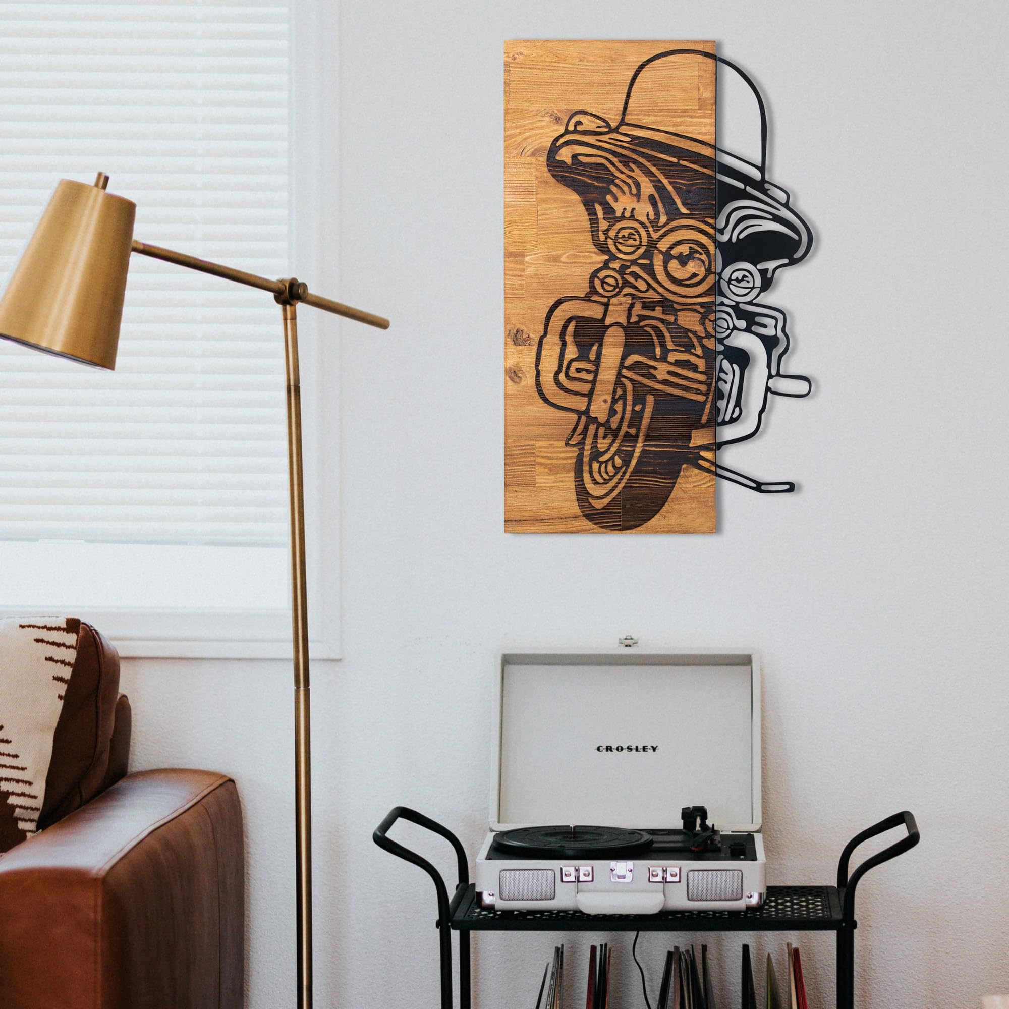 Elegant Decorative Wooden Wall Accessory, Black & Walnut, 36 x 57.5 cm, 100% Metal Frame (1.2 mm) & Solid Wood (3 cm), Perfect for Modern Decor