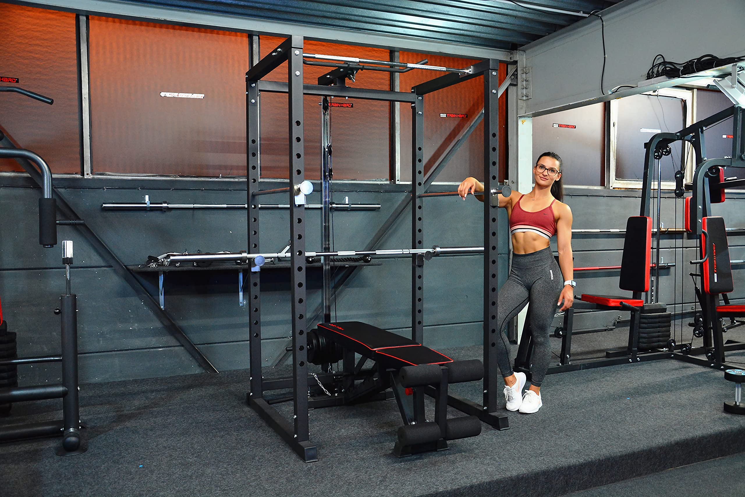 TrainHard – Power Rack Pesas Jaula Squat Multi Prensa con poleas