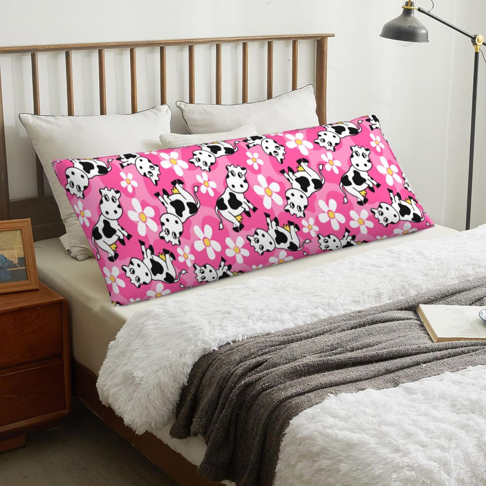 Creative Cow Cartoon Animal Printed, Body Pillow Cover with Zipper,Long Body Pillowcase 20 x 60 in
