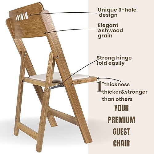 Miniatura 4 de Silla plegable de madera con asiento acolchado, asientos comerciales apilables para eventos en interiores y exteriores, fiestas, bodas, banquetes,